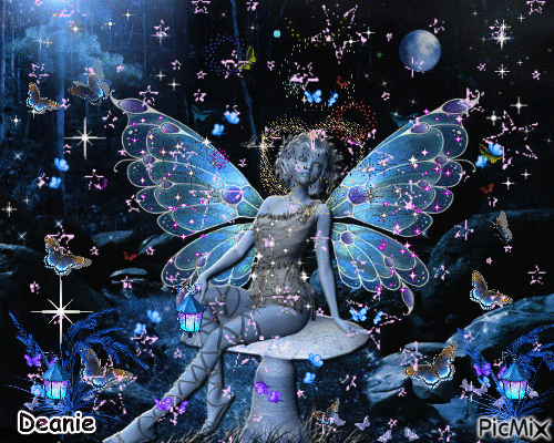 Blue Angel/Fairy in Night Sky - Gratis geanimeerde GIF
