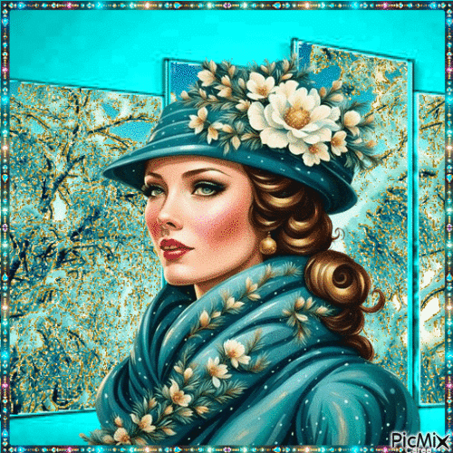 Femme vintage turquoise - GIF animasi gratis