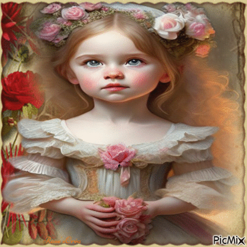 Concours : Portrait vintage d'un(e) enfant avec des roses - GIF animado gratis