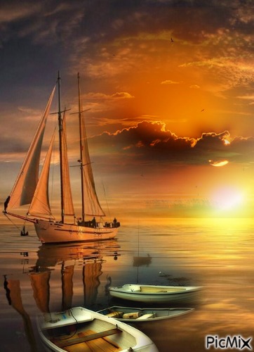 Puesta de sol en mar en calma - gratis png