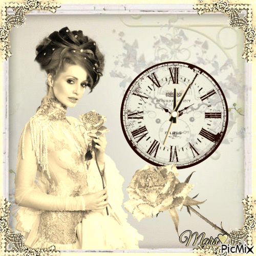 mujer  gold con reloj - Darmowy animowany GIF