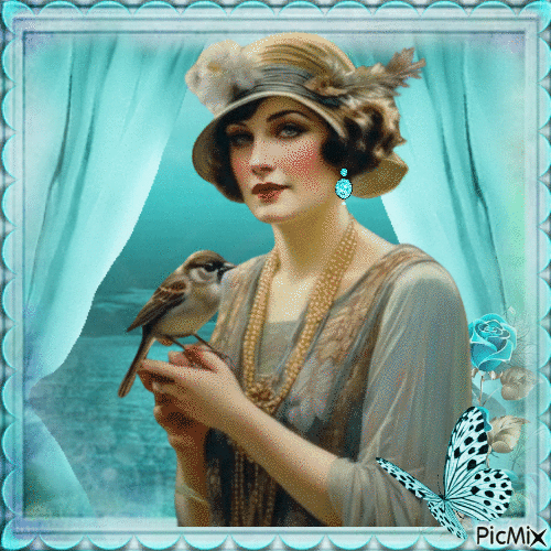 Concours : Femme vintage turquoise - Free animated GIF