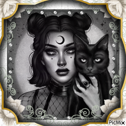 WOMAN WITH BLACK CAT - 無料のアニメーション GIF