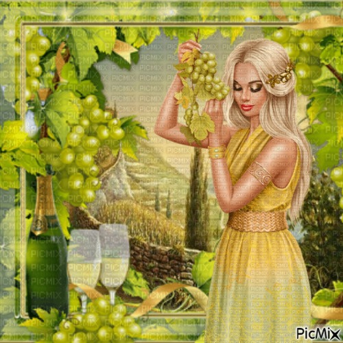 Vin, femme et raisins. - gratis png