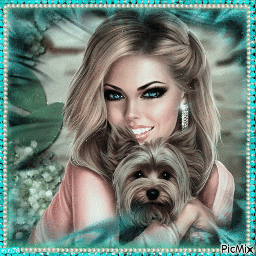 femme et son chien - Ingyenes animált GIF