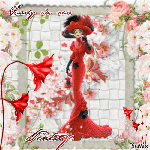 Vintage  Lady in red - Безплатен анимиран GIF