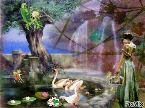 девушка и лебеди - Ingyenes animált GIF