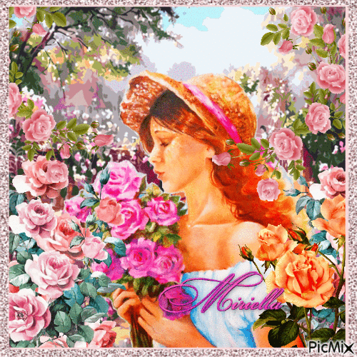 Contest Femme avec des roses - Besplatni animirani GIF