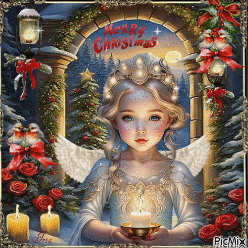 𝖈𝖗𝖊́𝖆: 𝕴𝖗𝖎𝖆 😘🌹 Ange de Noël - Gratis animerad GIF