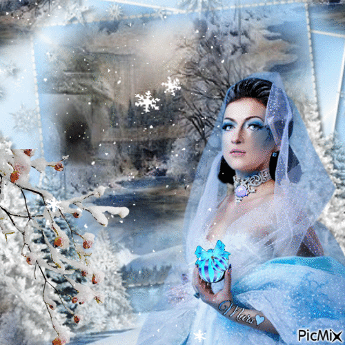 mujer   de azul en la navidad - Besplatni animirani GIF