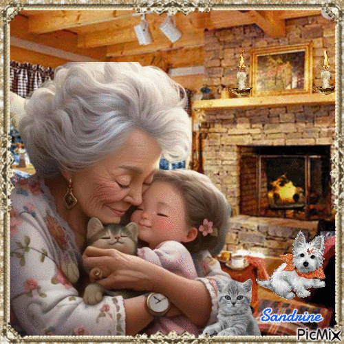 la grand-mère et sa petite fille - Безплатен анимиран GIF