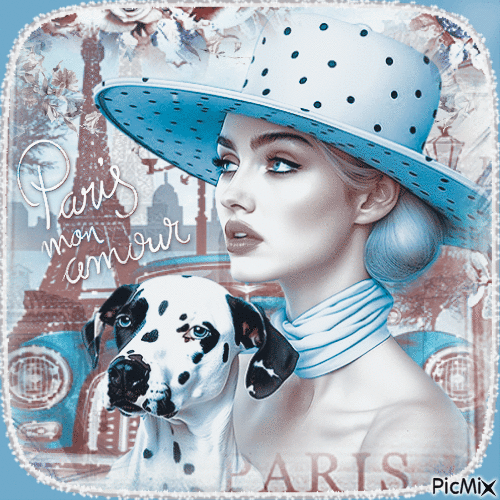 Woman vintage Paris dog hat - GIF animado grátis