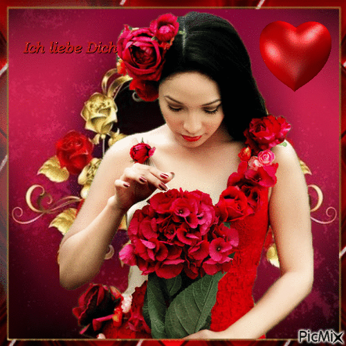 Eine Frau in Rot und ein rotes Herz - Безплатен анимиран GIF