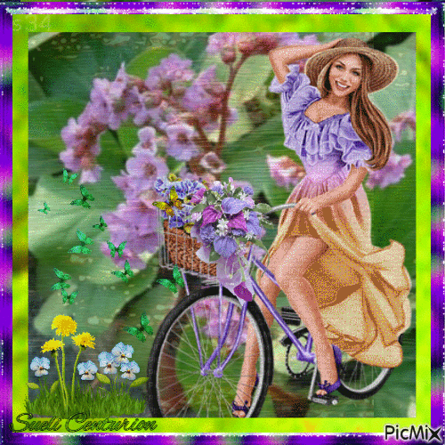 Florista em uma bicicleta - GIF animado grátis