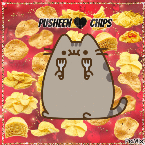 Pusheen 💗 Chips - 無料のアニメーション GIF