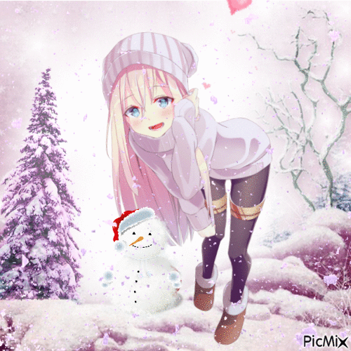 pink anime winter girl - Animovaný GIF zadarmo