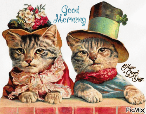 Good Morning, cats, vintage - Animovaný GIF zadarmo