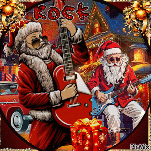 Navidad con un Papá Noel rockero - 無料のアニメーション GIF