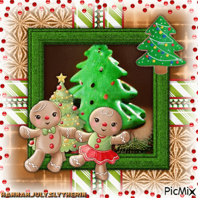 [=]Gingerbread Couple dancing by the Tree[=] - Free animated GIF