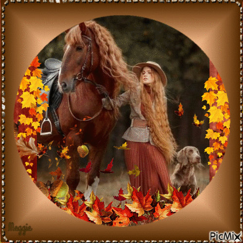 woman with her horse - Ingyenes animált GIF