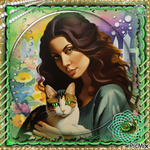 Portrait de femme et son chat - Δωρεάν κινούμενο GIF
