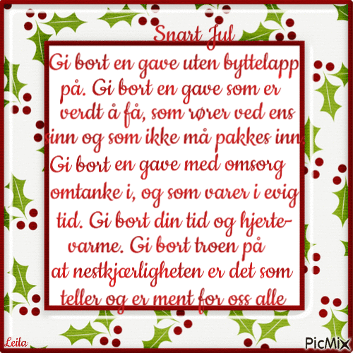 Soon its Christmas. Give away a gift ...Text norwegian - Zdarma animovaný GIF