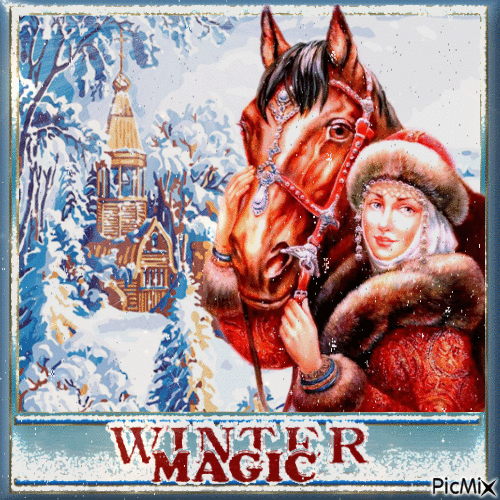 Wintergefühle - Mädchen mit einem Pferd - Бесплатный анимированный гифка