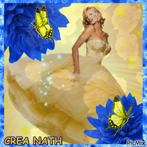 femme jaune et bleu  concours - Free animated GIF