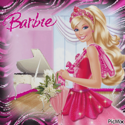 Barbie in einem rosa Kleid - Darmowy animowany GIF