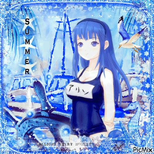 Blue Anime Summer - GIF animé gratuit