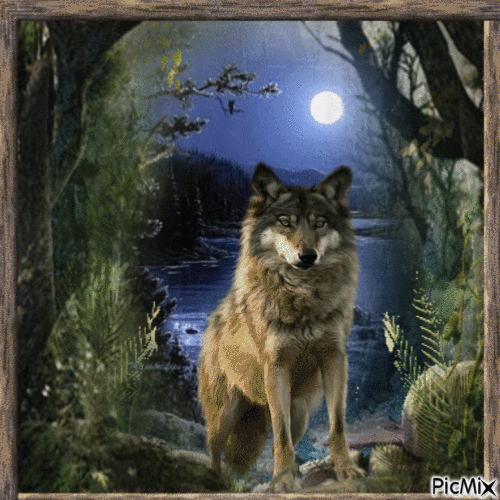Wolf in the moonlight - GIF animé gratuit