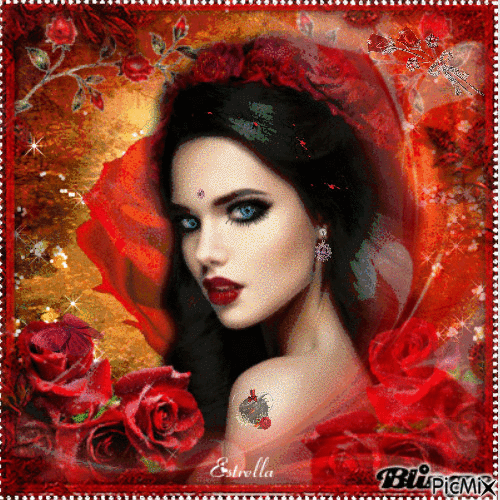 Femme avec flowers rouges - Free animated GIF