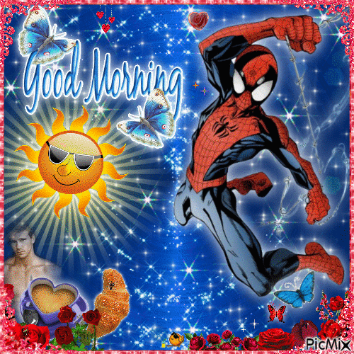 spideymorning good morning spiderman - Ücretsiz animasyonlu GIF