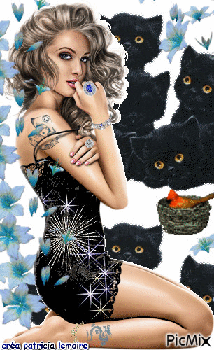 Camille et ses chats - Free animated GIF