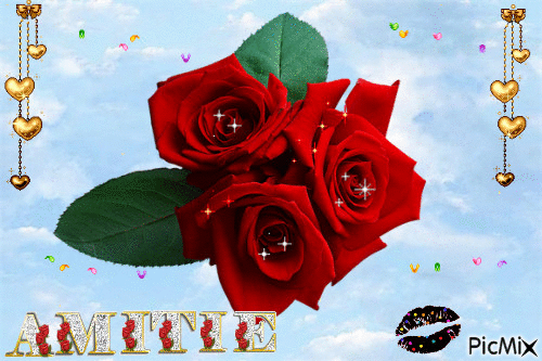 3 roses rouges - 無料のアニメーション GIF
