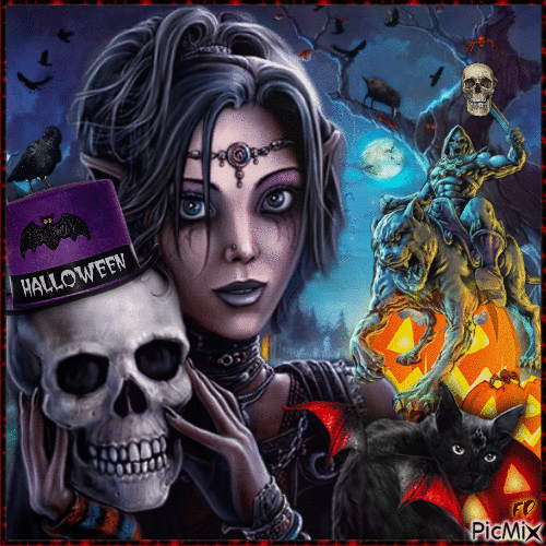 Halloween mit einer Gothic Frau - Ingyenes animált GIF