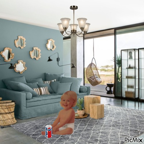 Baby girl in living room - png ฟรี