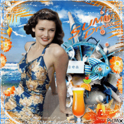 Vintage Woman at the beach - Free animated GIF