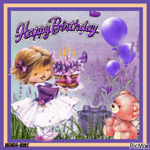 Purple-birthday-girl-bears - Бесплатный анимированный гифка