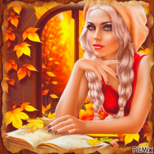 Lire un livre en automne...concours - Ingyenes animált GIF