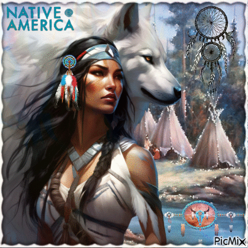 Native American - Women and wolf - Free animated GIF