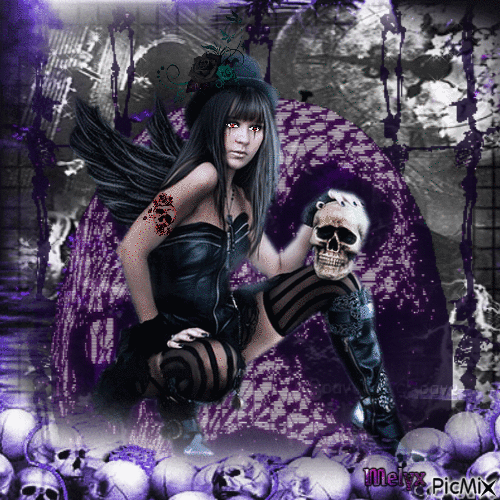 girl and the skull goth - 免费动画 GIF