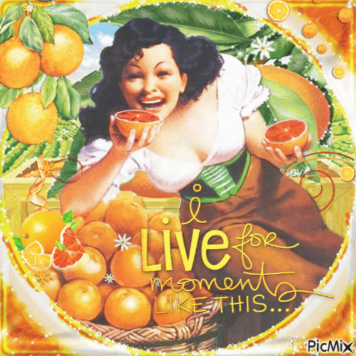 Woman,vintage,orange fruit,summer - Gratis animeret GIF