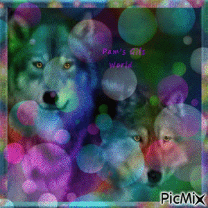 2 Wolves in Circles of Rainbows - GIF animasi gratis
