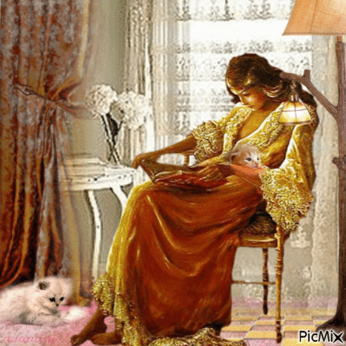 Woman reading sitting at the window - Free animated GIF