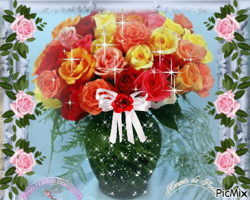 jarra com rosas - Gratis animeret GIF