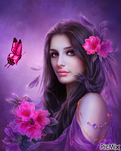 Girl with flowers - Besplatni animirani GIF