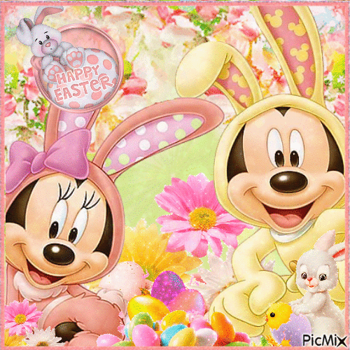 Happy Easter with Mickey and Minnie - GIF animé gratuit
