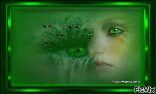 Fantasy Green Eyes Waterfall - Darmowy animowany GIF