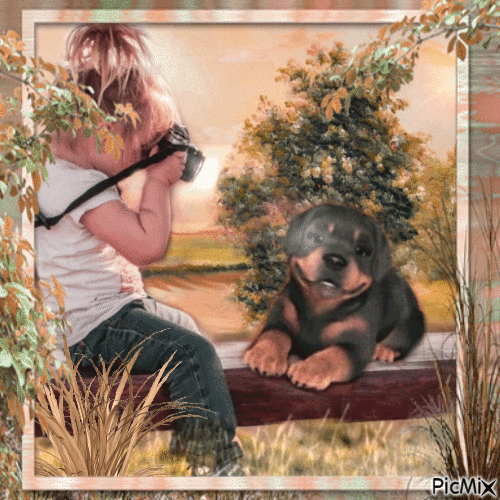 Девочка  и собака - Gratis animeret GIF